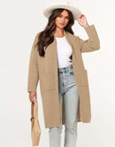 ANRABESS Women's 2023 Fall Cardigan Sweater Long Sleeve Open Front Lapel Coat Casual Knit Coatigan Jacket with Pockets