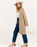 ANRABESS Women's 2023 Fall Cardigan Sweater Long Sleeve Open Front Lapel Coat Casual Knit Coatigan Jacket with Pockets