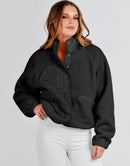 ANRABESS Womens Fleece Jacket Button Down Shacket Casual Sherpa Cropped Coats Warm Outwear with Pockets