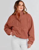 ANRABESS Womens Fleece Jacket Button Down Shacket Casual Sherpa Cropped Coats Warm Outwear with Pockets