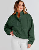 ANRABESS Womens Fleece Jacket Button Down Shacket Casual Sherpa Cropped Coats Warm Outwear with Pockets