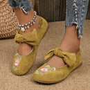 New Embroidered Bow Flat Mary Jane Shoes