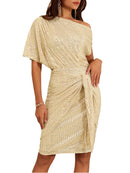 ⏰Hot Sale-Women's Sequin Sparkly Glitter One Shoulder Ruched Bodycon Dress(Buy 2 Free Shipping)