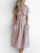 Linen Solid Lace Up Dress