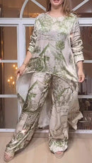 Round Neck Casual Long Sleeve Printed Two Piece Suit