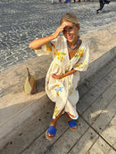 Einzigartiges Urlaubs-Midikleid mit Blumenmuster und Puffärmeln