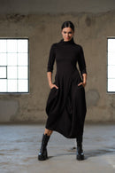 Black asymmetric dress, Avant garde dress, Extravagant Long Dress, Slow fashion, Capsule wardrobe, Sustainable clothes