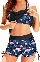 Tankini Two Piece Tummy Control Bathing Suits Blouson Swim Tank Top with Boy Shorts